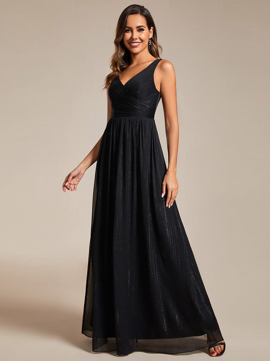 V-Neck Sequin Embellished A-Line Evening Gown