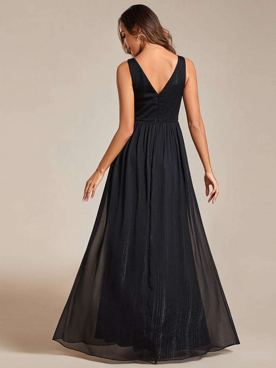 V-Neck Sequin Embellished A-Line Evening Gown