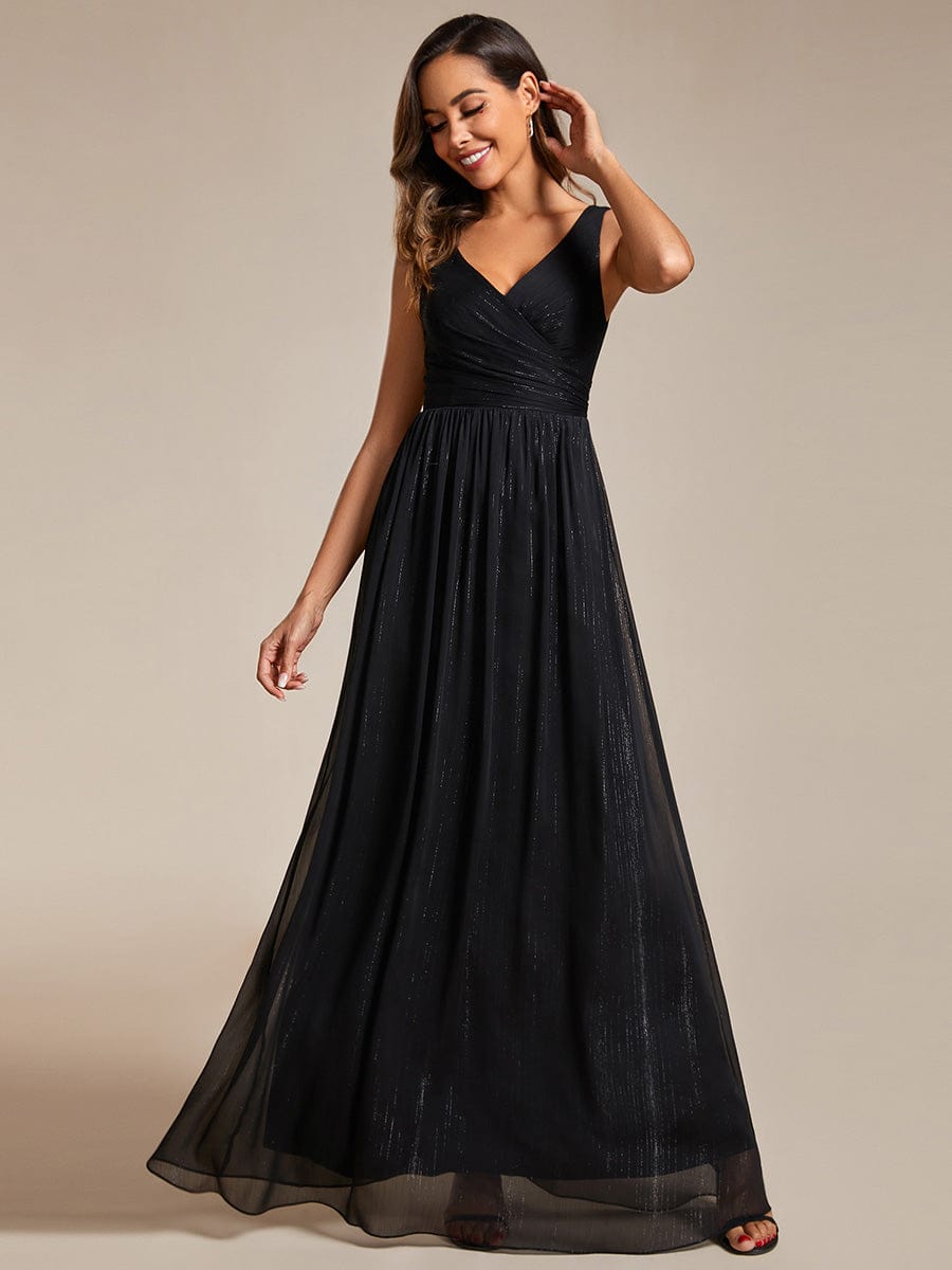 V-Neck Sequin Embellished A-Line Evening Gown