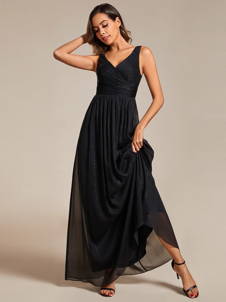 V-Neck Sequin Embellished A-Line Evening Gown