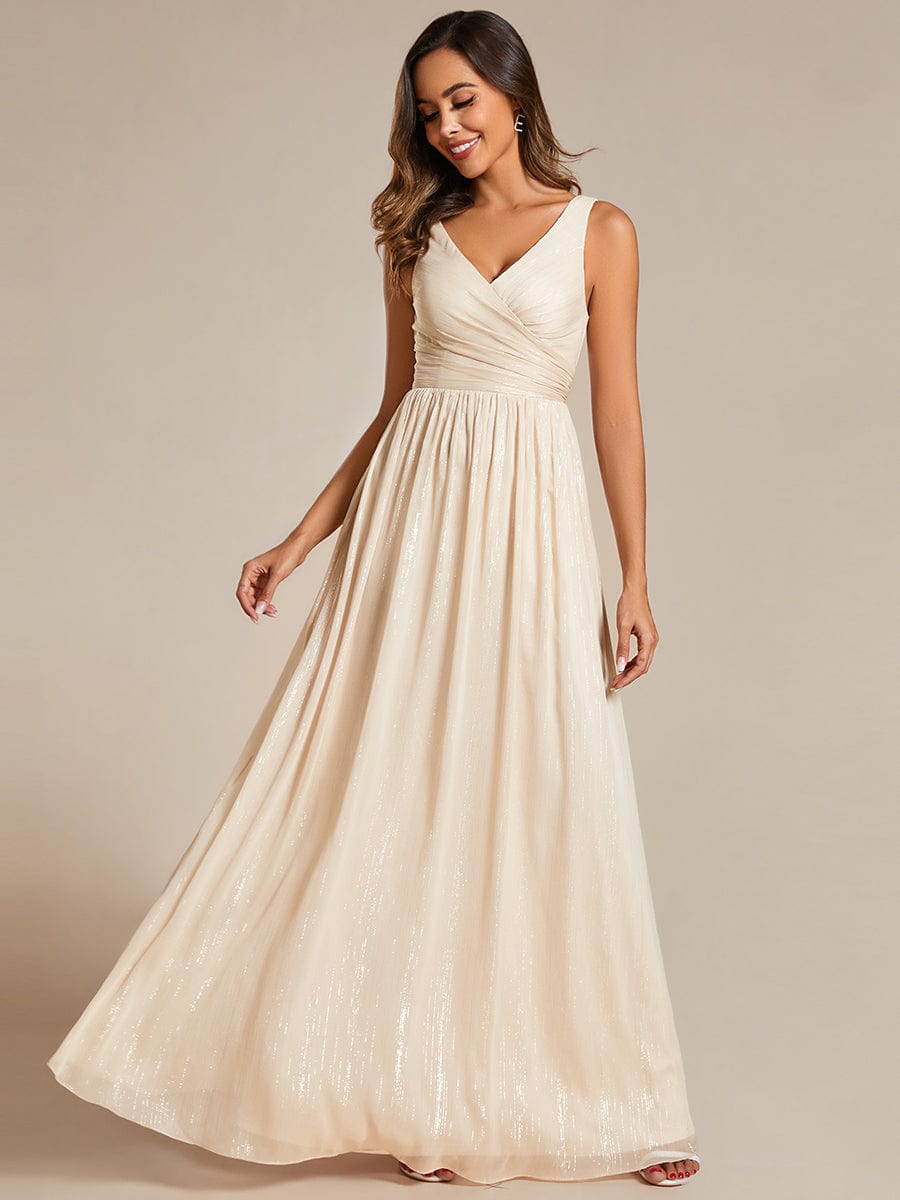V-Neck Sequin Embellished A-Line Evening Gown