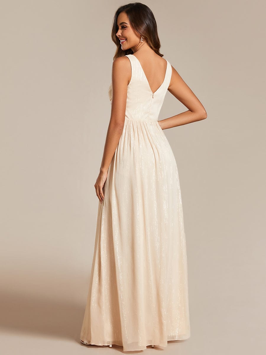 V-Neck Sequin Embellished A-Line Evening Gown
