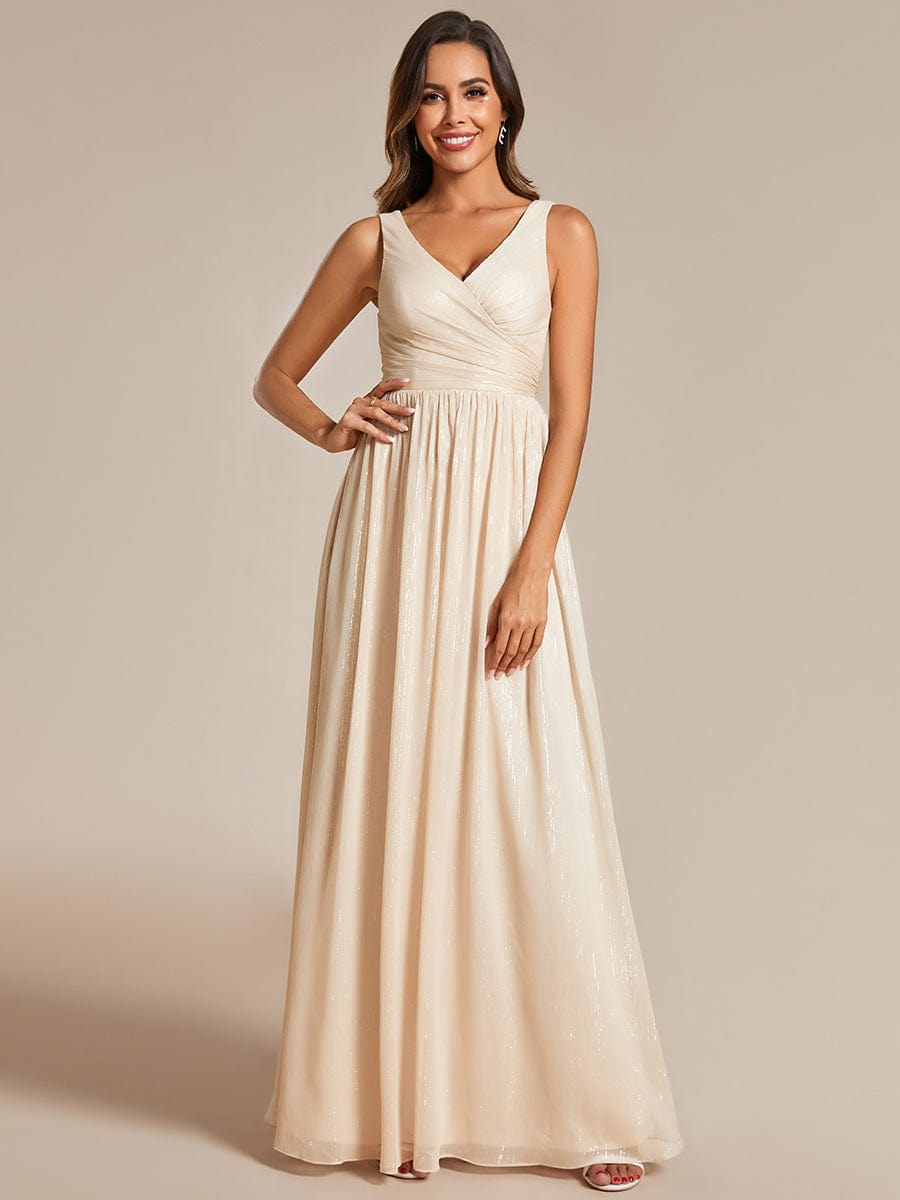 V-Neck Sequin Embellished A-Line Evening Gown