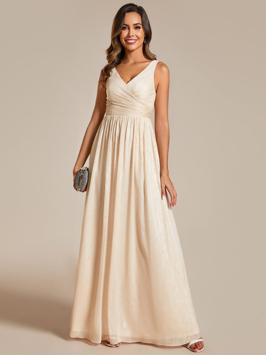 V-Neck Sequin Embellished A-Line Evening Gown