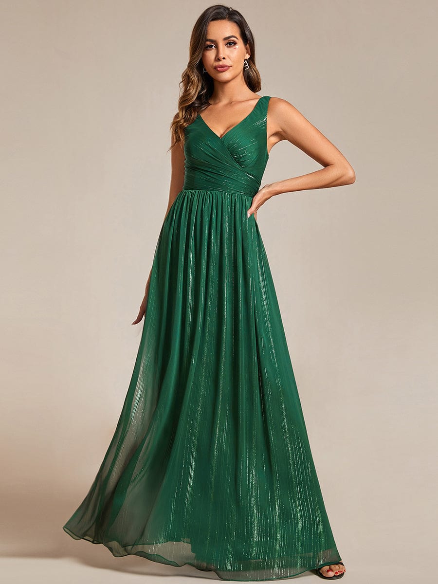 V-Neck Sequin Embellished A-Line Evening Gown