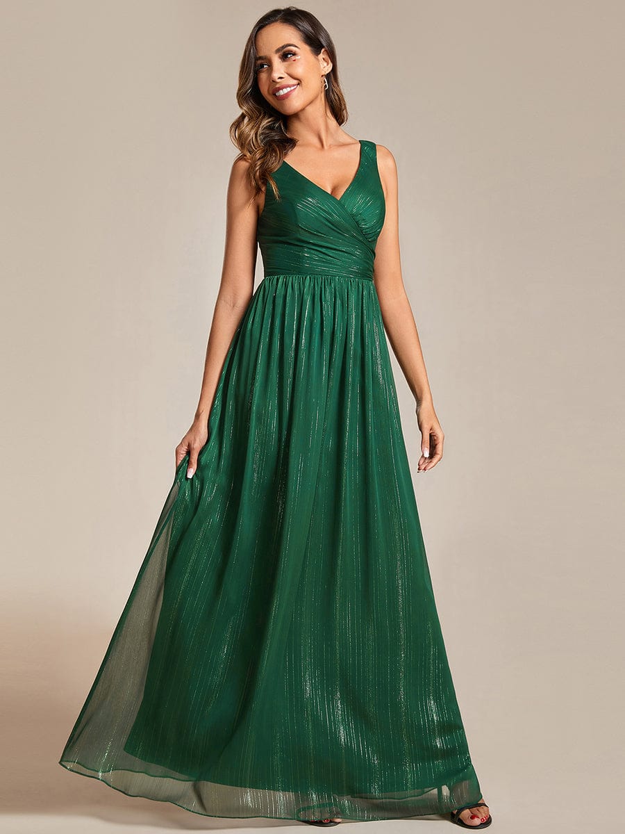 V-Neck Sequin Embellished A-Line Evening Gown