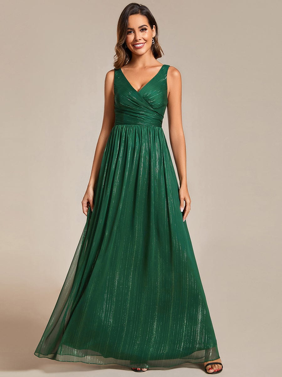 V-Neck Sequin Embellished A-Line Evening Gown