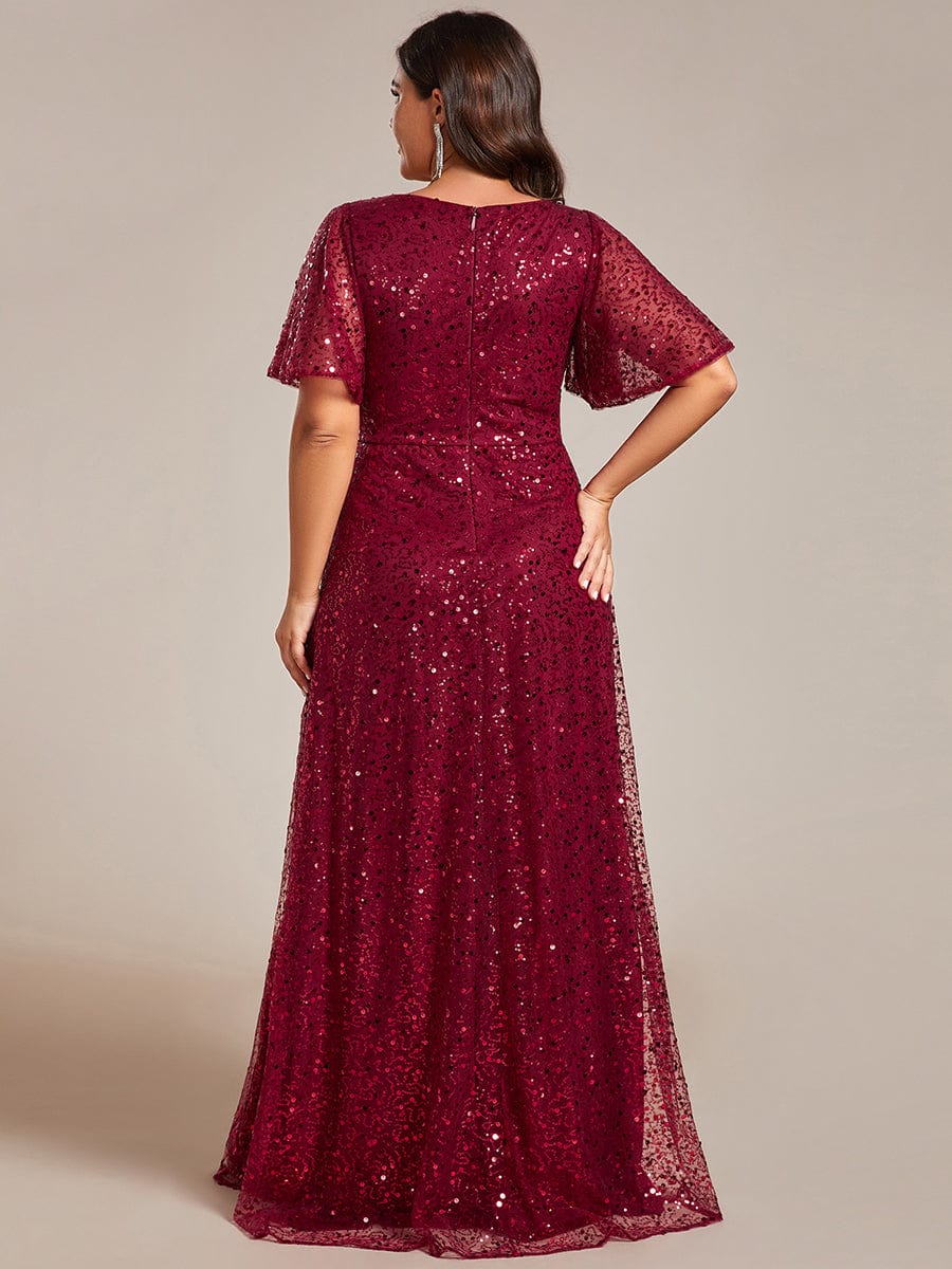 Sparkling Short Sleeves Sequin A-Line Evening Gown