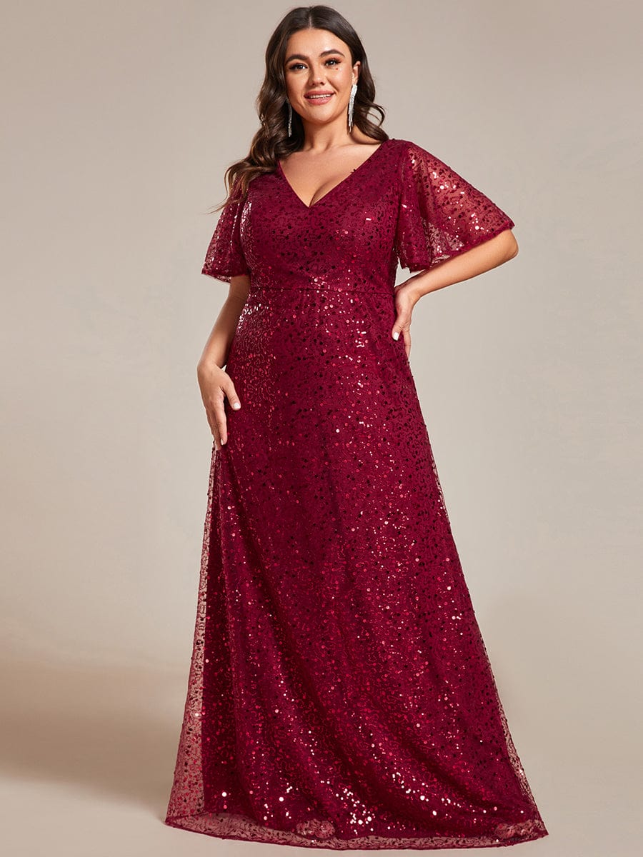 Sparkling Short Sleeves Sequin A-Line Evening Gown