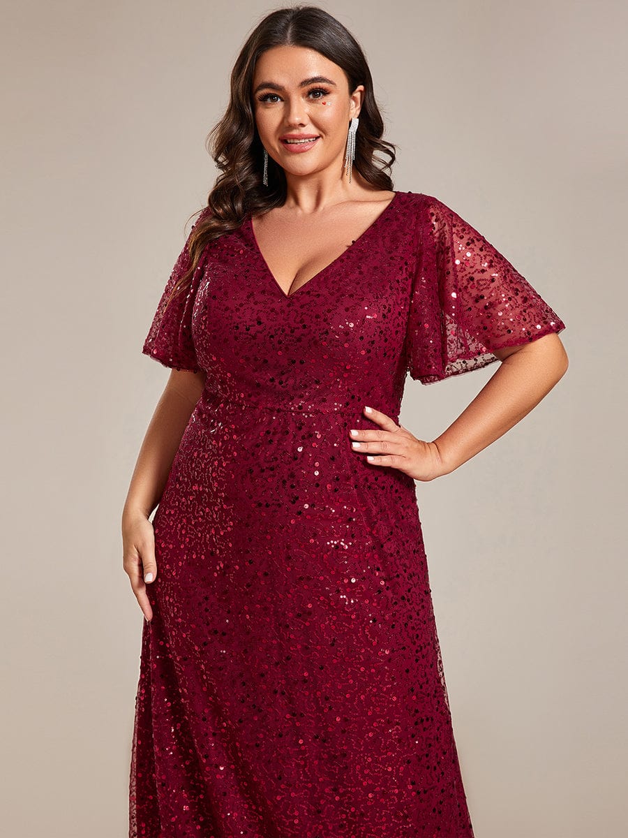 Sparkling Short Sleeves Sequin A-Line Evening Gown