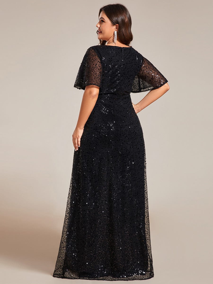 Sparkling Short Sleeves Sequin A-Line Evening Gown