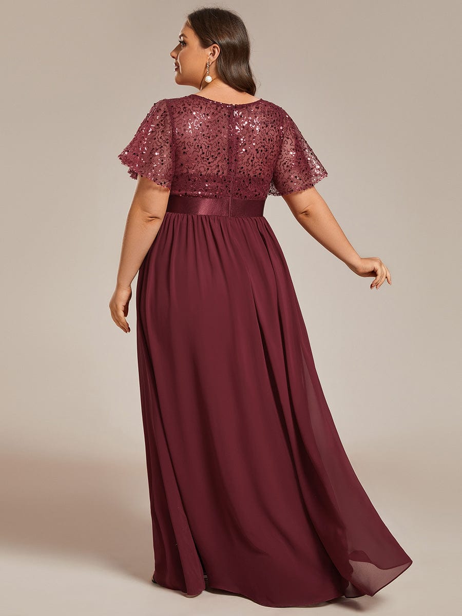 Sequin Embellished High-Waisted Chiffon Evening Gown
