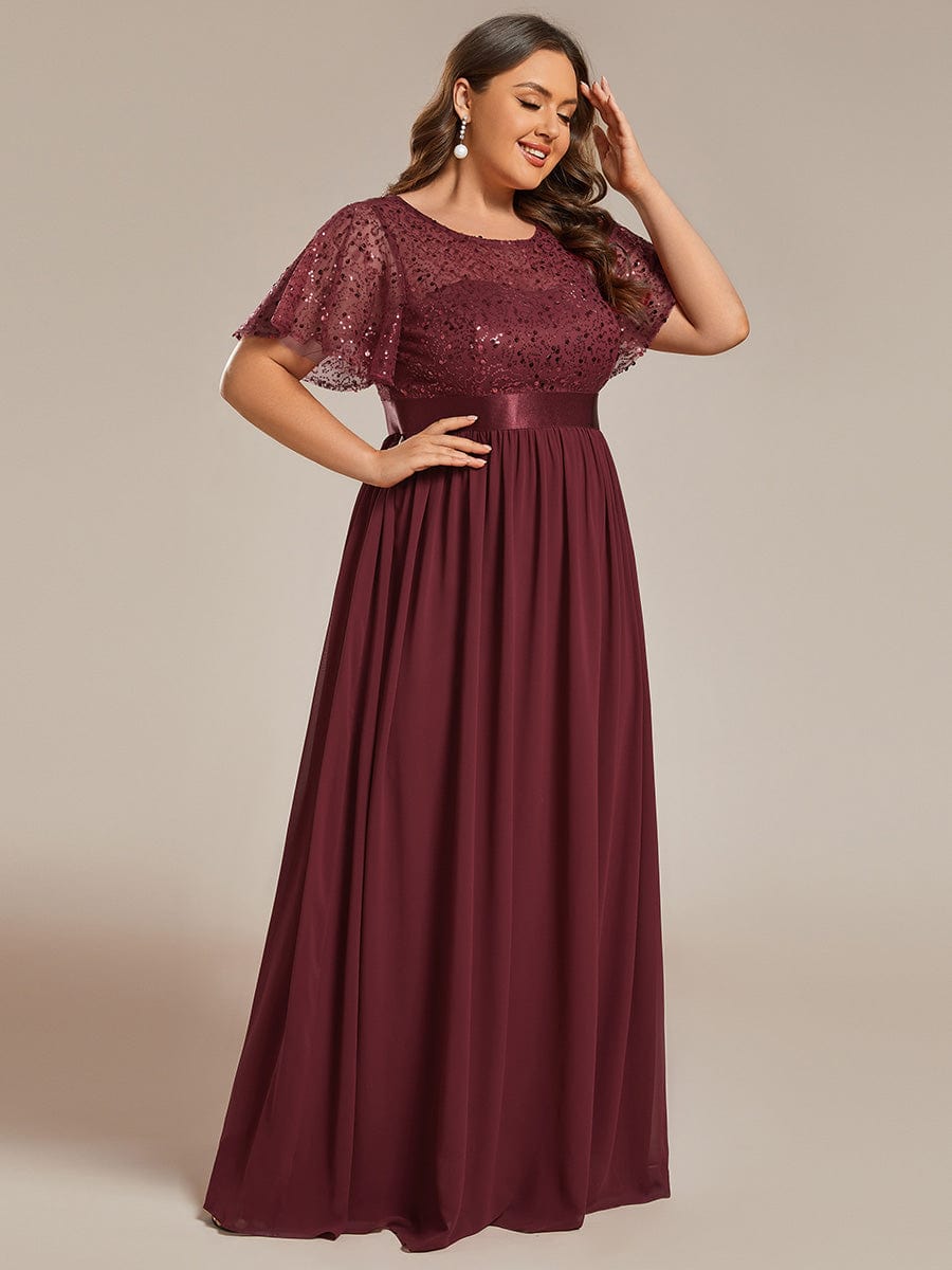 Sequin Embellished High Waist Chiffon Evening Gown