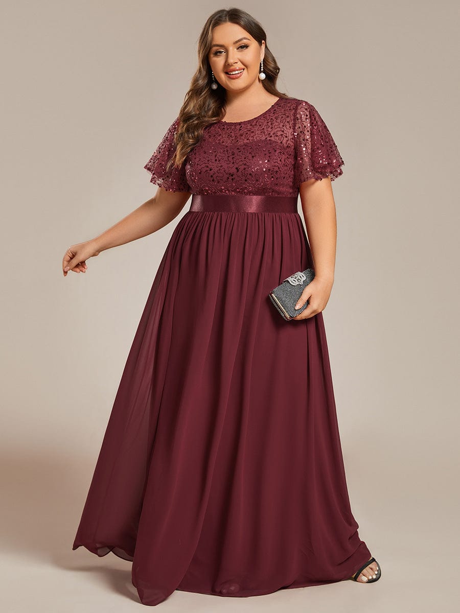 Sequin Embellished High Waist Chiffon Evening Gown