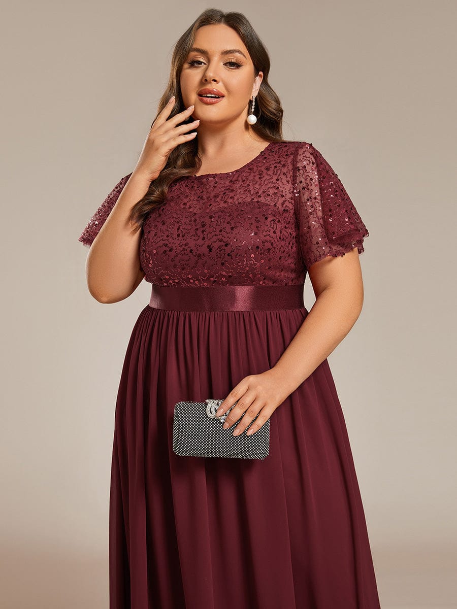 Sequin Embellished High-Waisted Chiffon Evening Gown