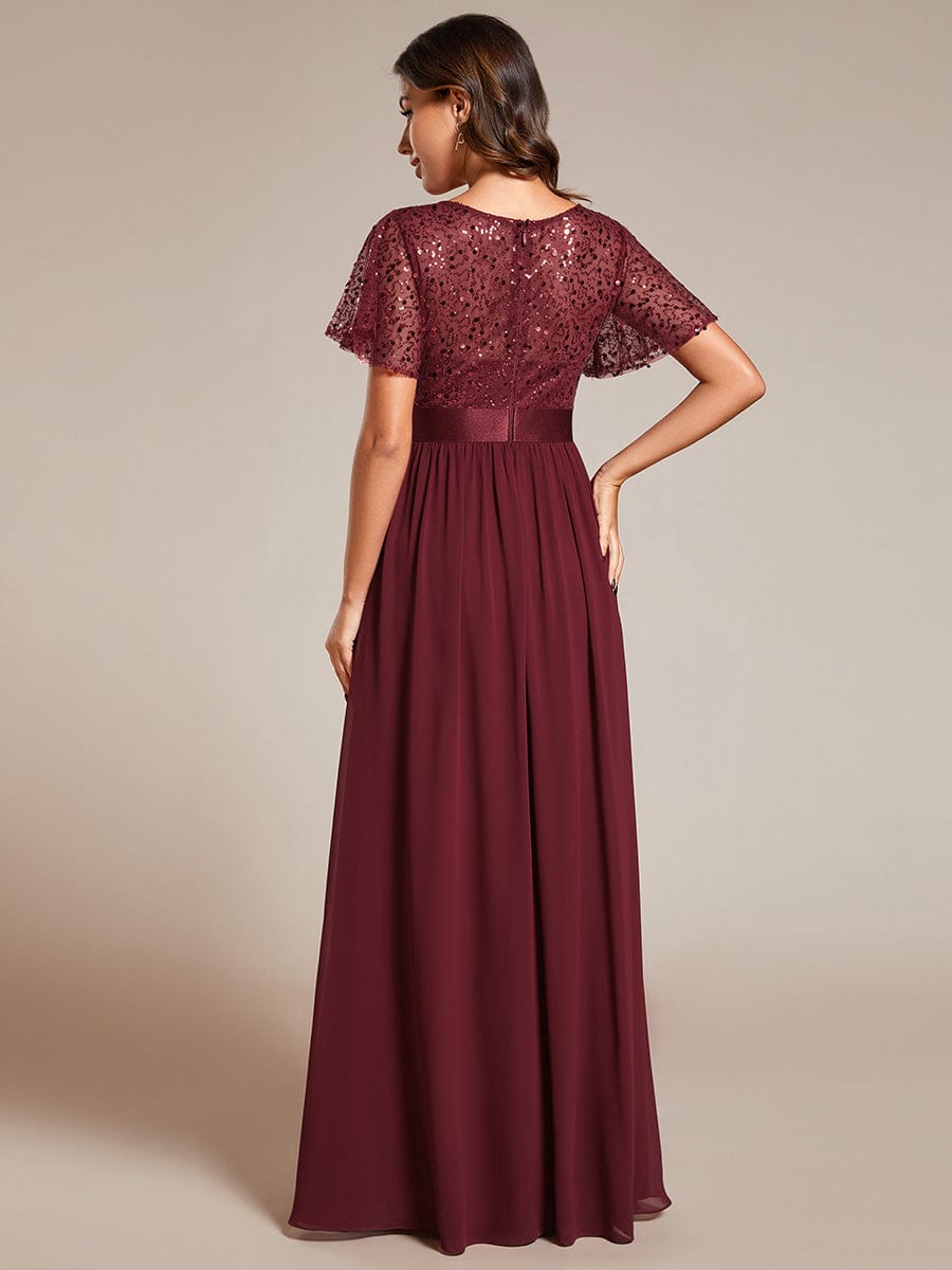 Sequin Embellished High-Waisted Chiffon Evening Gown