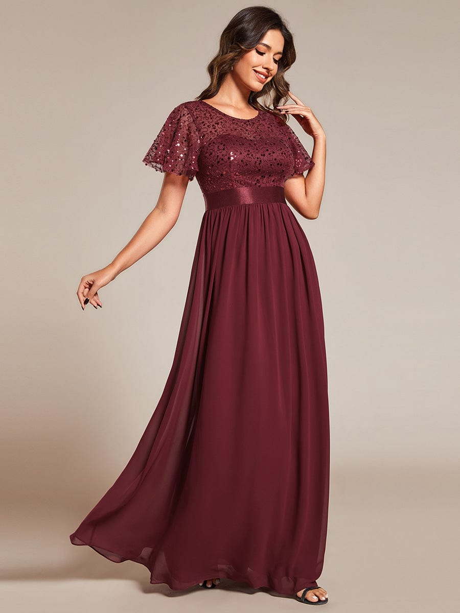 Sequin Embellished High-Waisted Chiffon Evening Gown