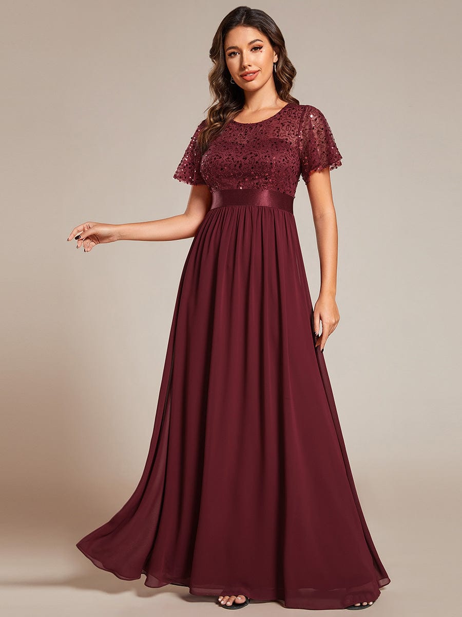 Sequin Embellished High-Waisted Chiffon Evening Gown