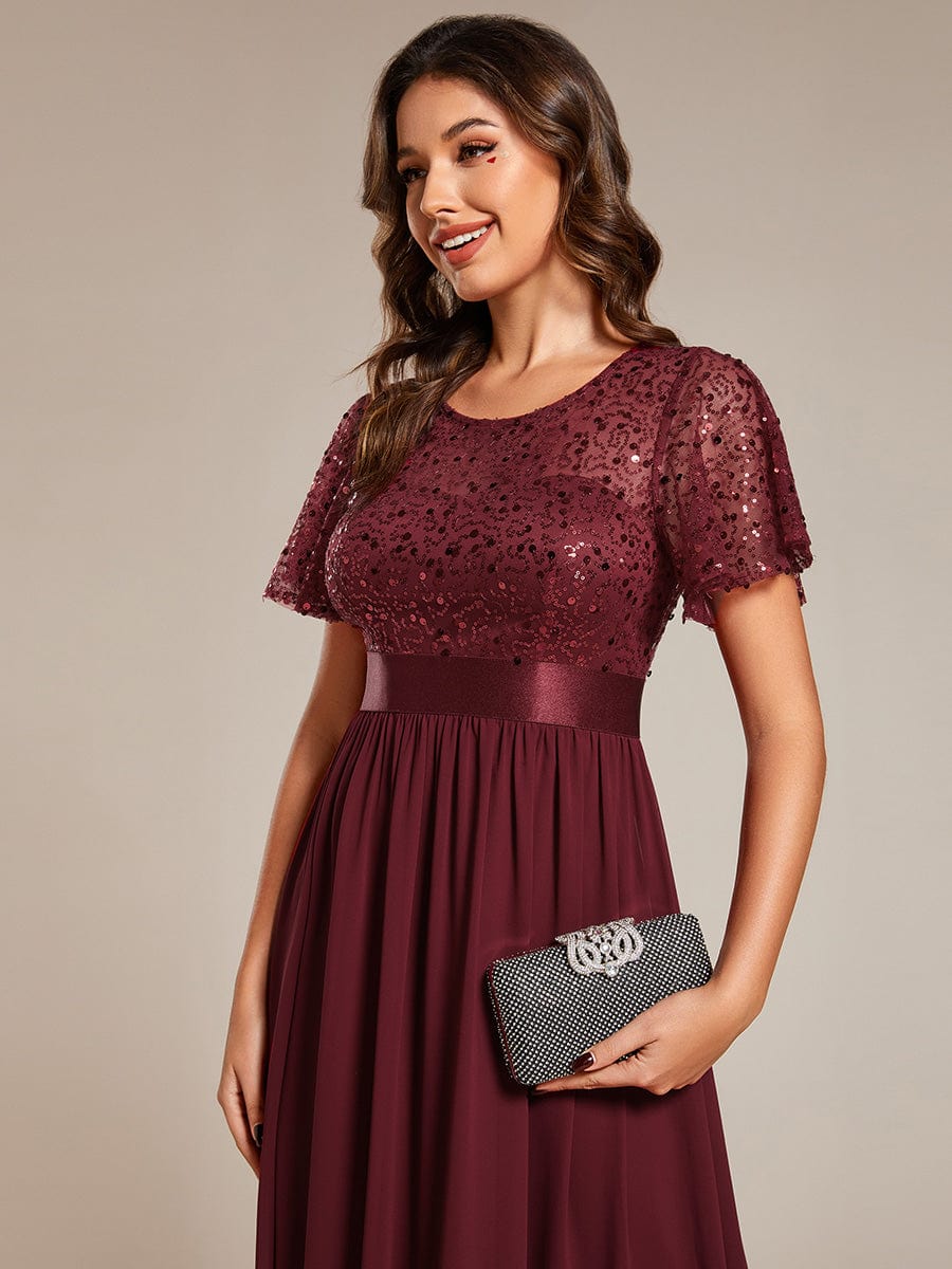 Sequin Embellished High-Waisted Chiffon Evening Gown