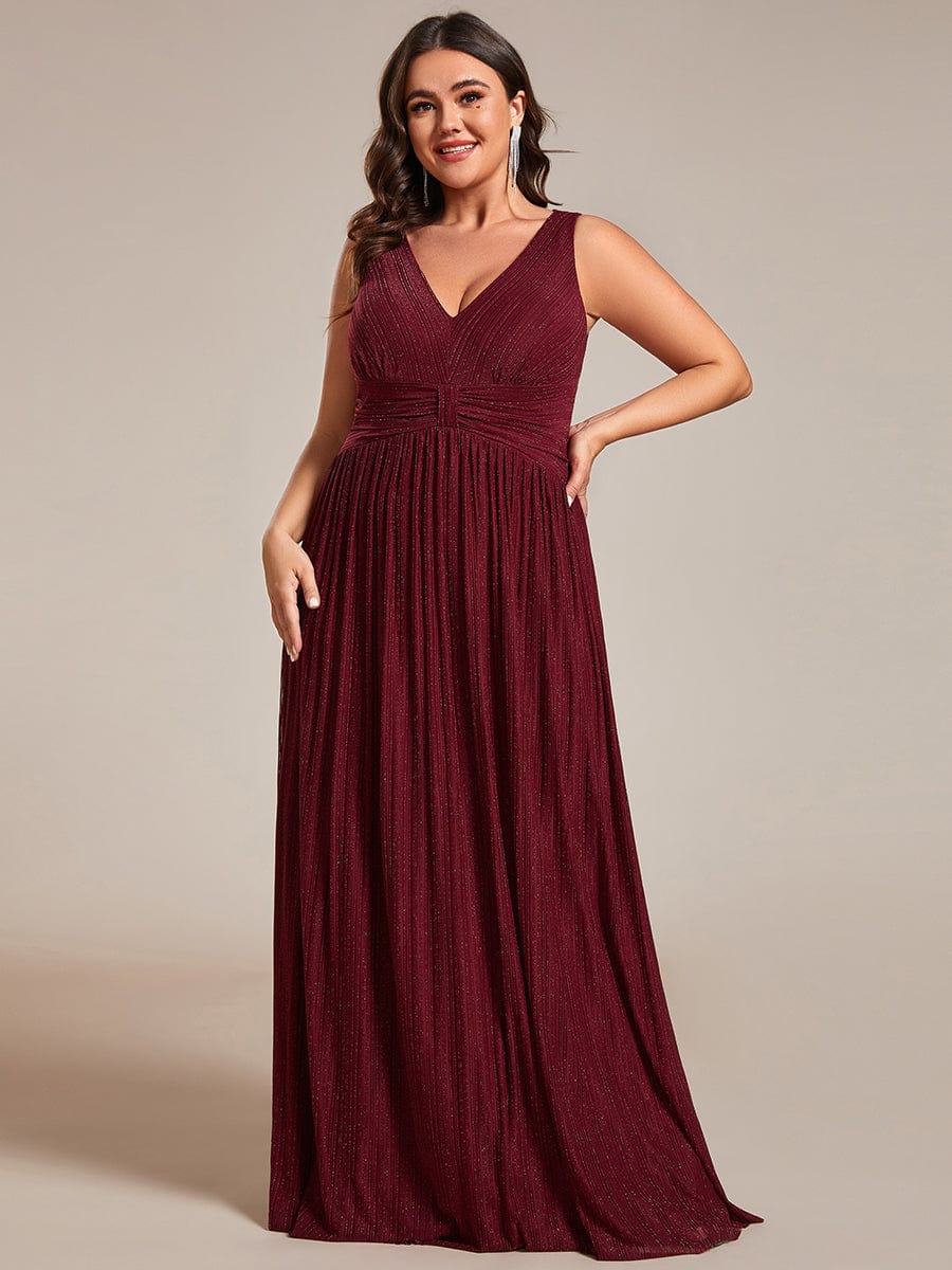 Shimmery Sleeveless Pleated Empire Waist A-Line Evening Gown