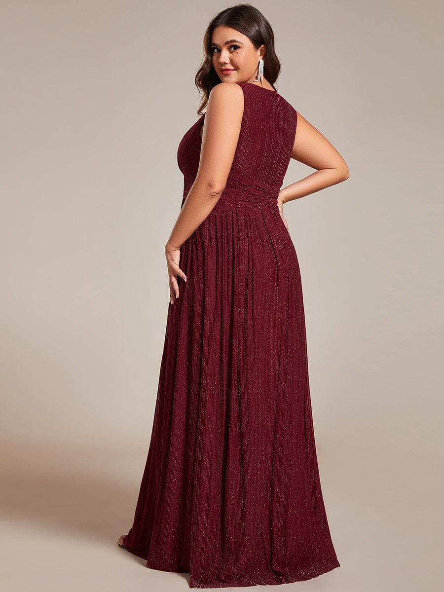 Shimmery Sleeveless Pleated Empire Waist A-Line Evening Gown
