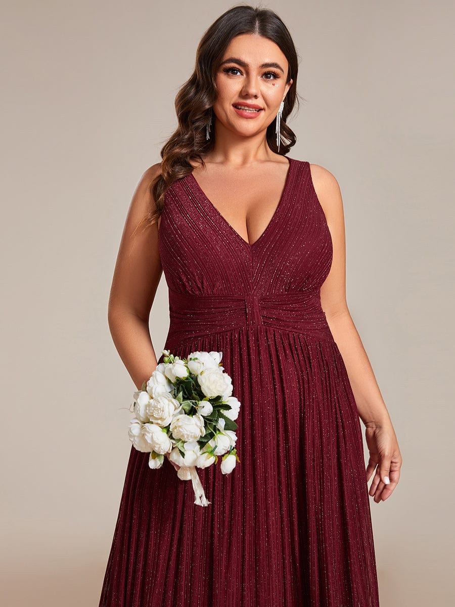 Shimmery Sleeveless Pleated Empire Waist A-Line Evening Gown