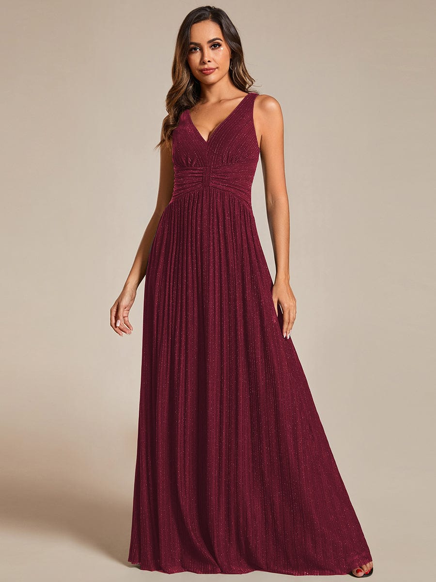 Shimmery Sleeveless Pleated Empire Waist A-Line Evening Gown