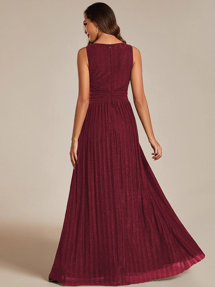 Shimmery Sleeveless Pleated Empire Waist A-Line Evening Gown