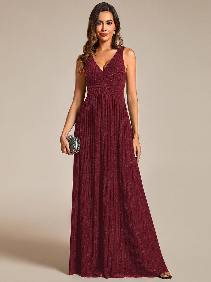 Shimmery Sleeveless Pleated Empire Waist A-Line Evening Gown