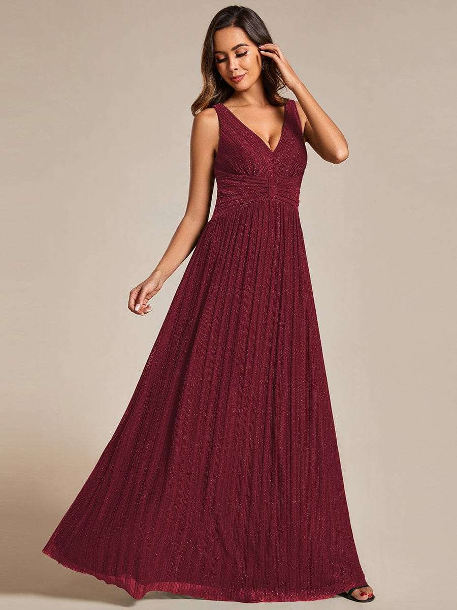 Shimmery Sleeveless Pleated Empire Waist A-Line Evening Gown