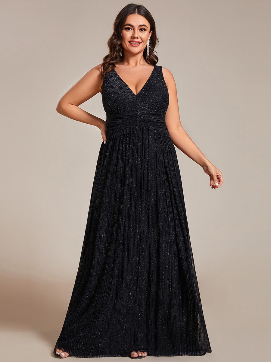 Shimmery Sleeveless Pleated Empire Waist A-Line Evening Gown