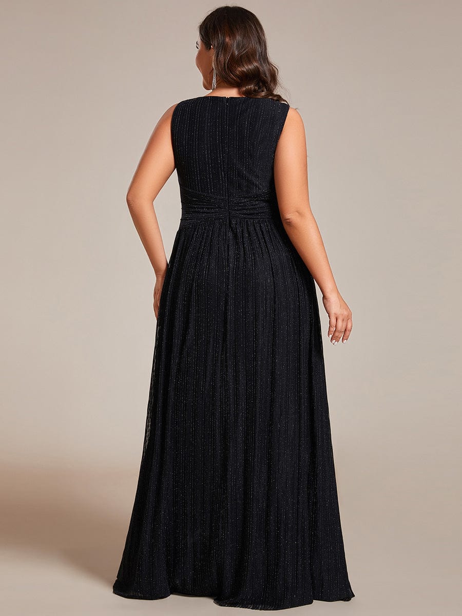 Shimmery Sleeveless Pleated Empire Waist A-Line Evening Gown