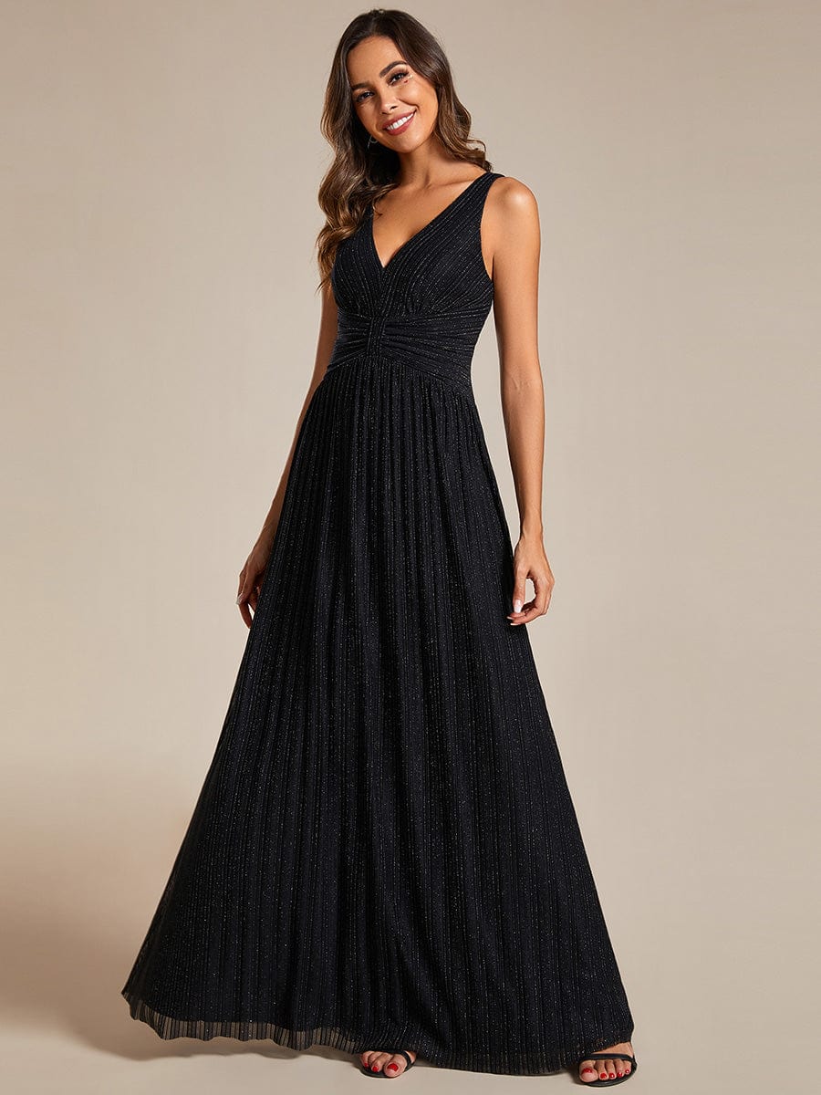 Shimmery Sleeveless Pleated Empire Waist A-Line Evening Gown