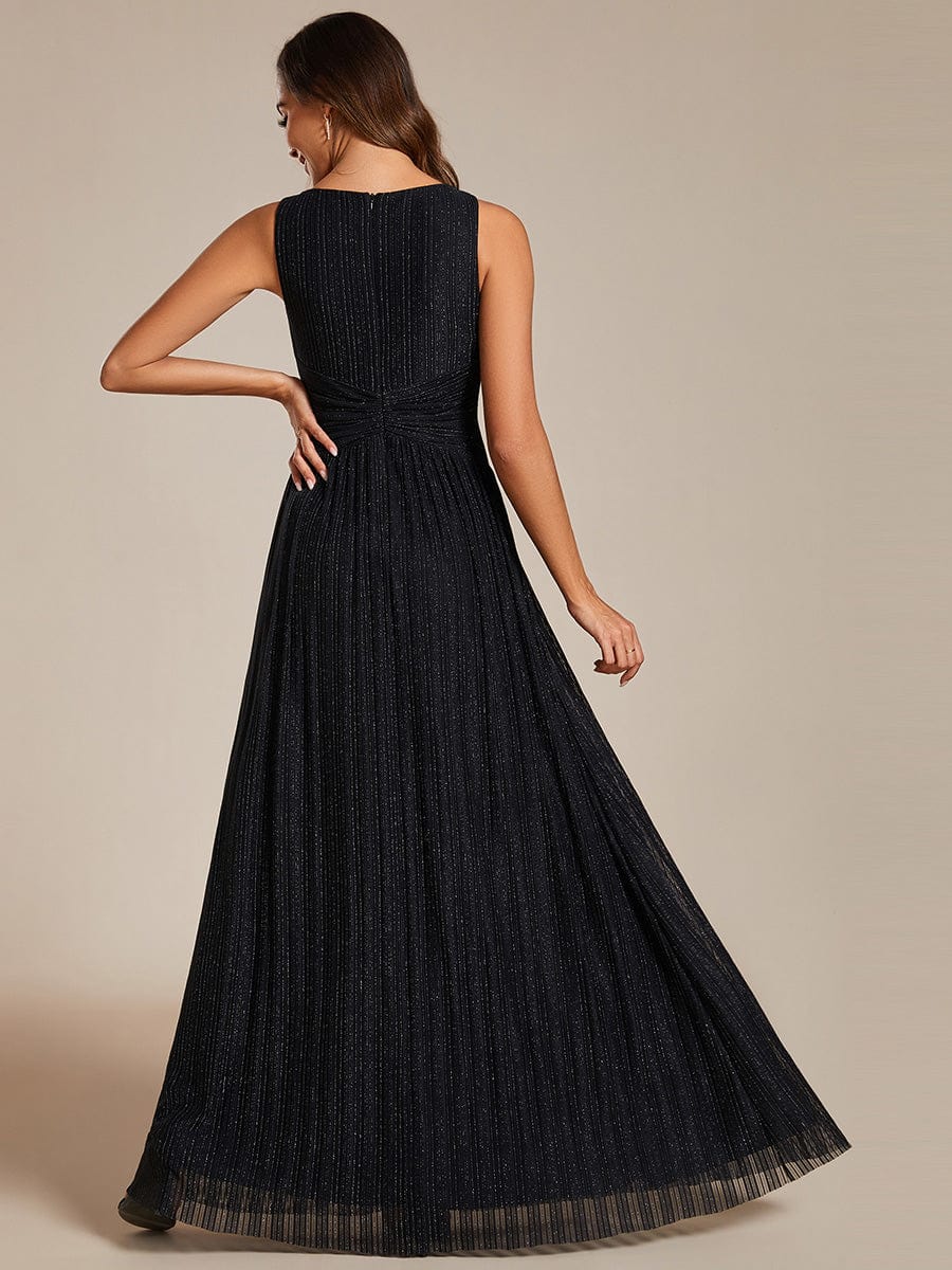 Shimmery Sleeveless Pleated Empire Waist A-Line Evening Gown