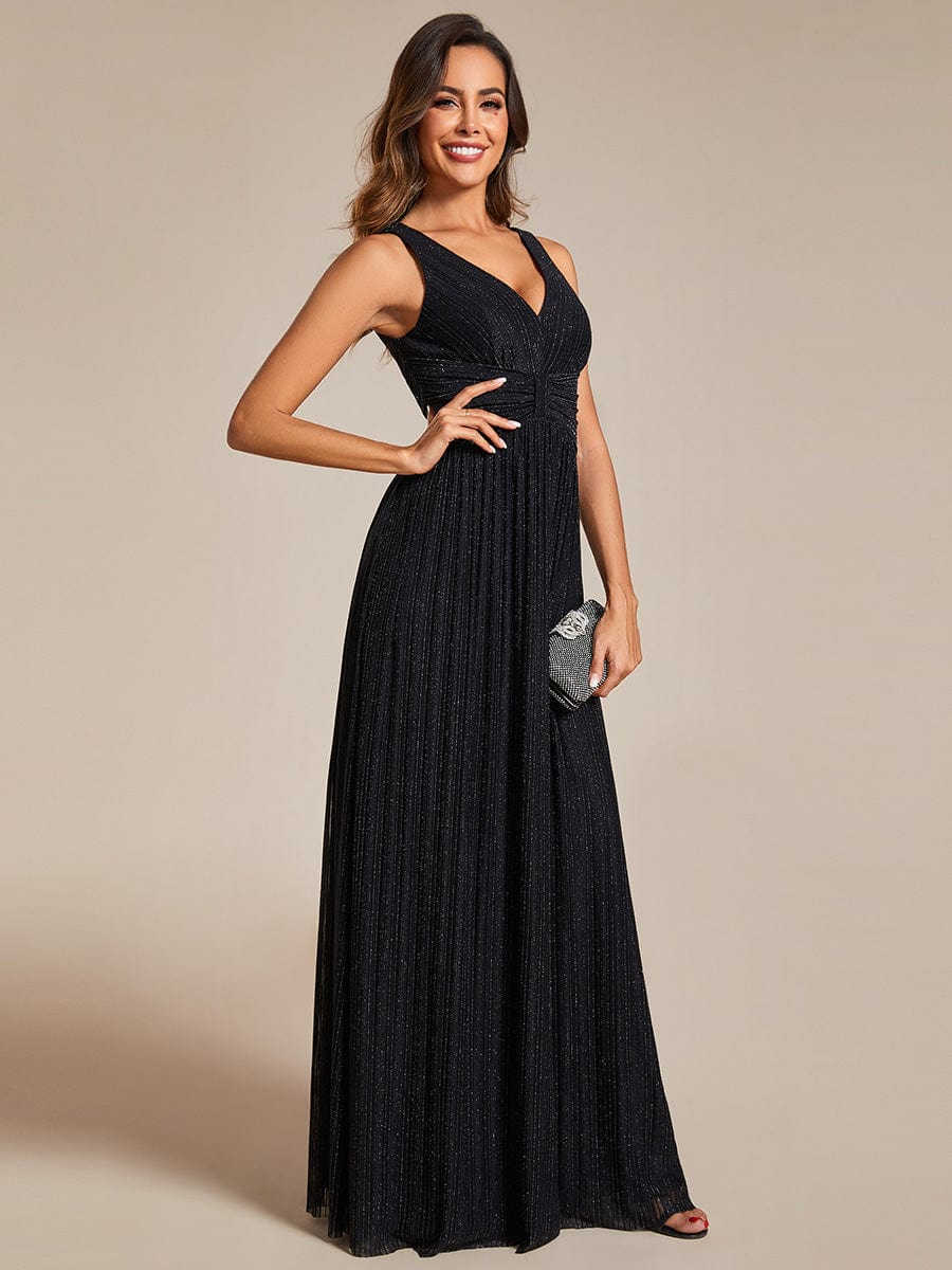 Shimmery Sleeveless Pleated Empire Waist A-Line Evening Gown
