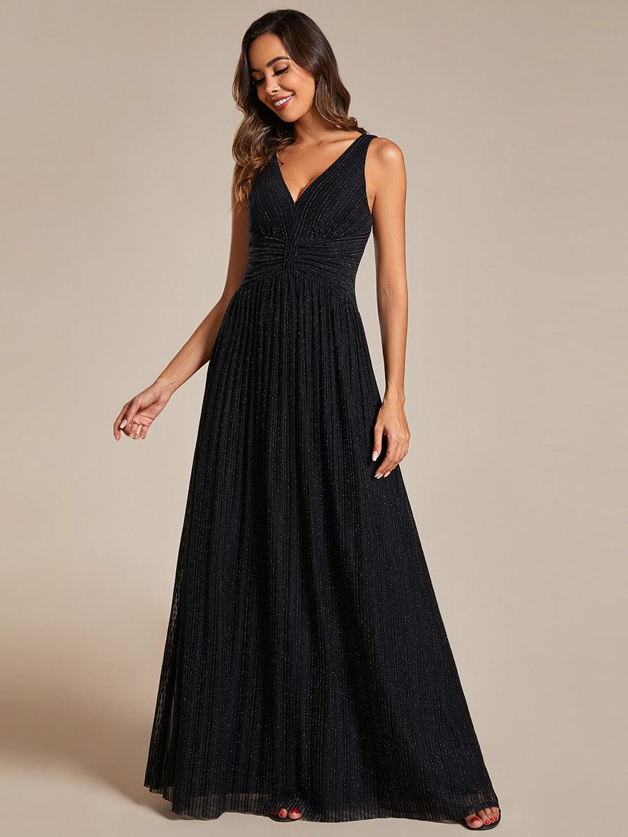 Shimmery Sleeveless Pleated Empire Waist A-Line Evening Gown
