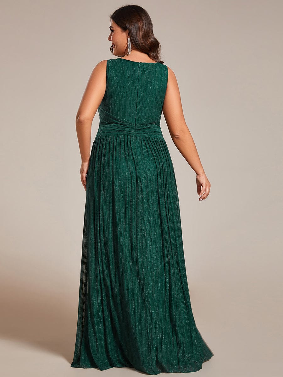 Shimmery Sleeveless Pleated Empire Waist A-Line Evening Gown