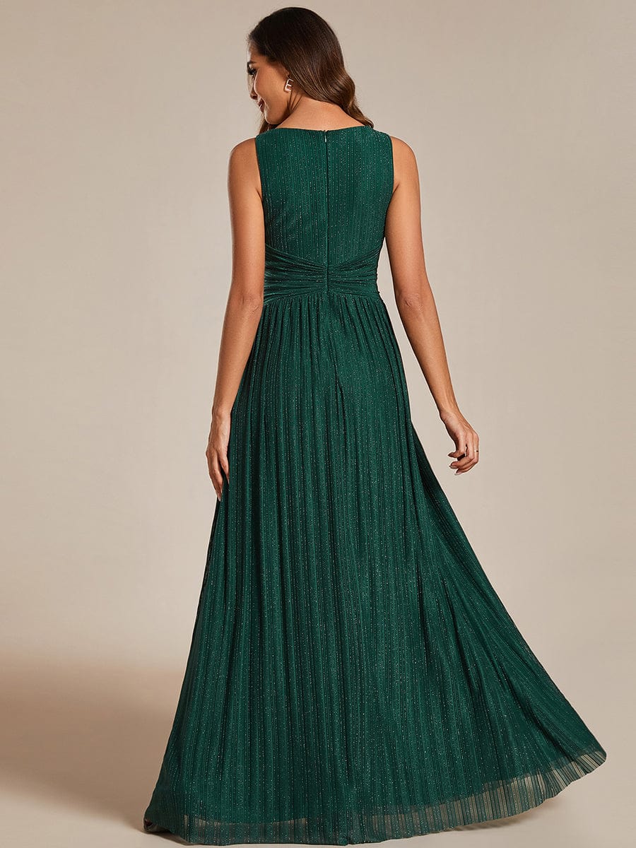 Shimmery Sleeveless Pleated Empire Waist A-Line Evening Gown