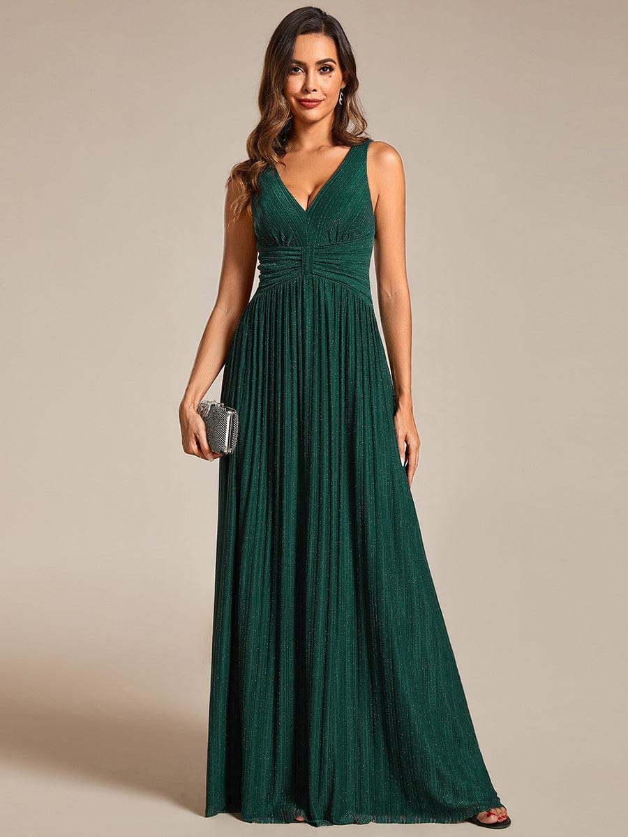 Shimmery Sleeveless Pleated Empire Waist A-Line Evening Gown