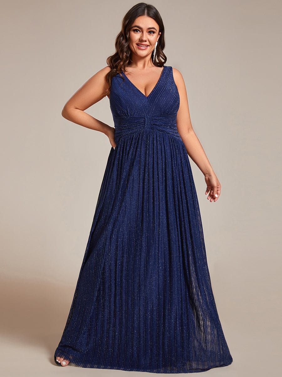 Shimmery Sleeveless Pleated Empire Waist A-Line Evening Gown