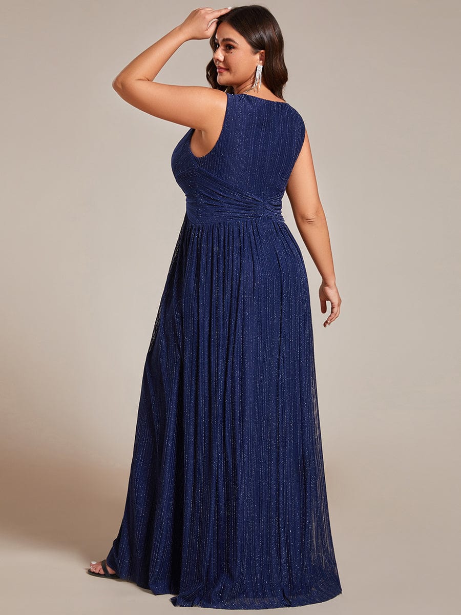 Shimmery Sleeveless Pleated Empire Waist A-Line Evening Gown