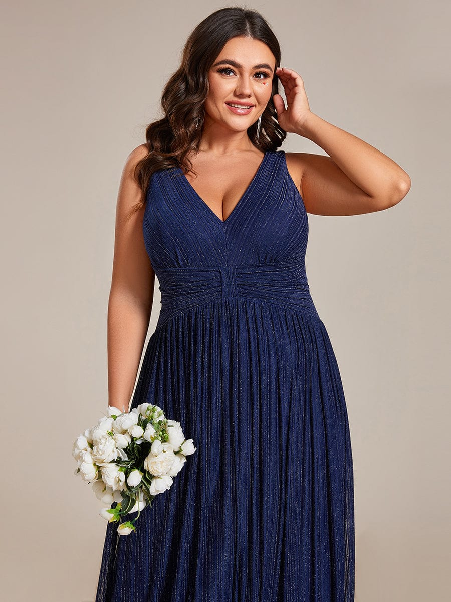 Shimmery Sleeveless Pleated Empire Waist A-Line Evening Gown