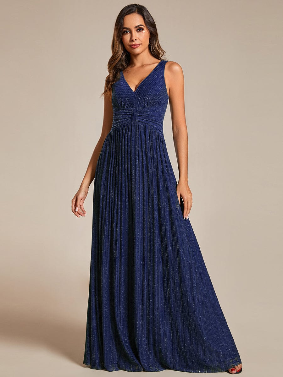 Shimmery Sleeveless Pleated Empire Waist A-Line Evening Gown