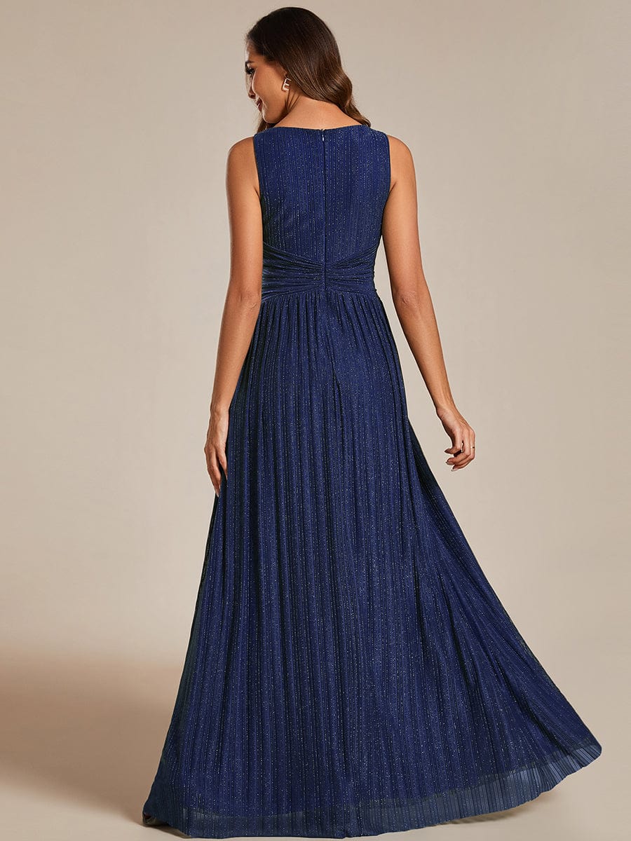 Shimmery Sleeveless Pleated Empire Waist A-Line Evening Gown