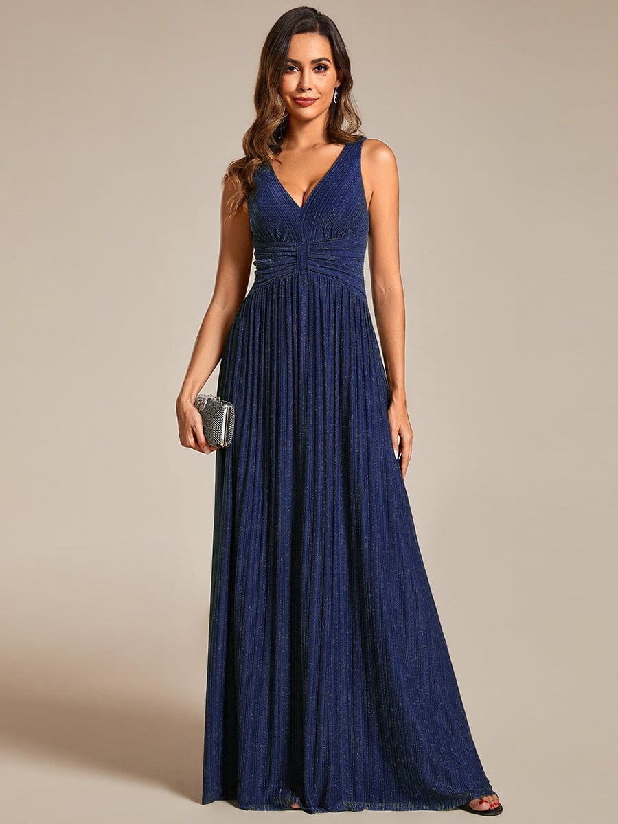 Shimmery Sleeveless Pleated Empire Waist A-Line Evening Gown