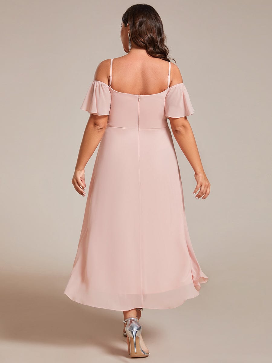 Elegant Plus Size Chiffon Cold Shoulder Wedding Guest Dress