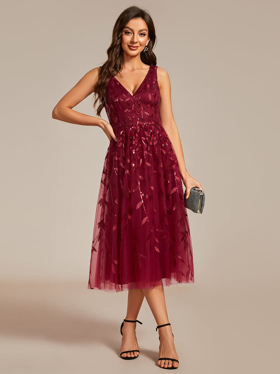 Sequined V-Neck A-Line Wedding Guest Dress