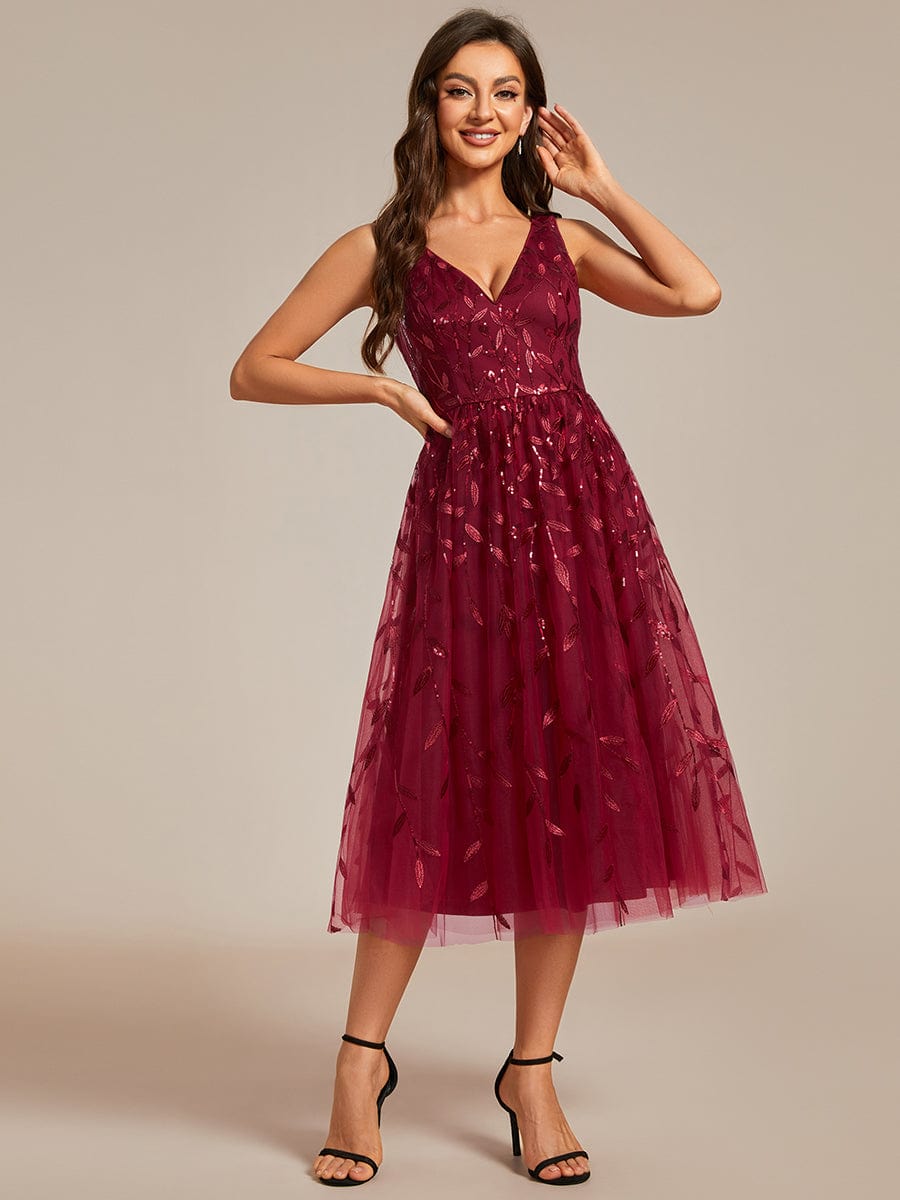 Sequined V-Neck A-Line Wedding Guest Dress