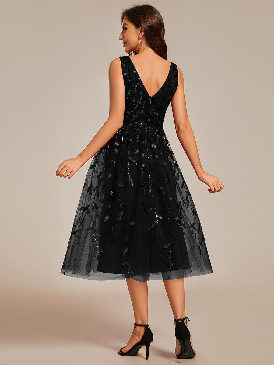 Sequined V-Neck A-Line Wedding Guest Dress