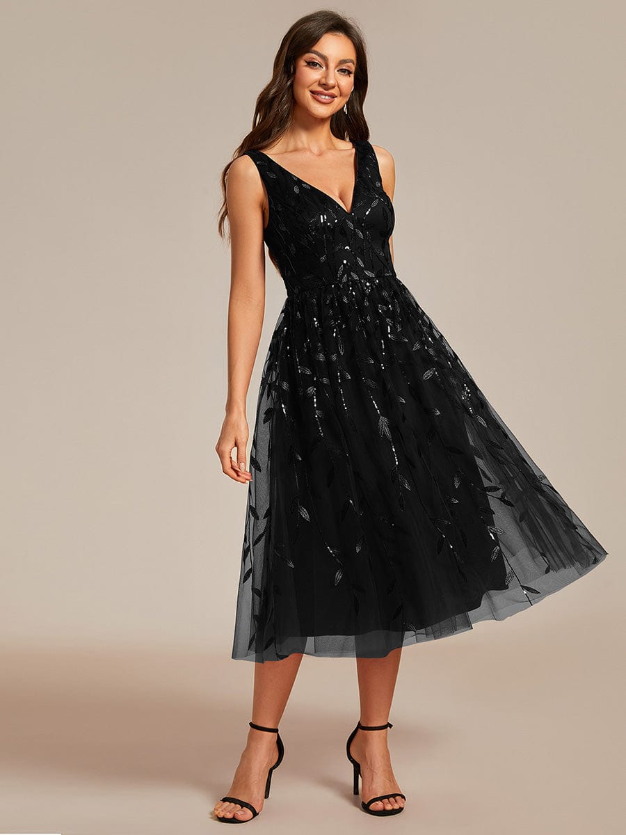 Sequined V-Neck A-Line Wedding Guest Dress